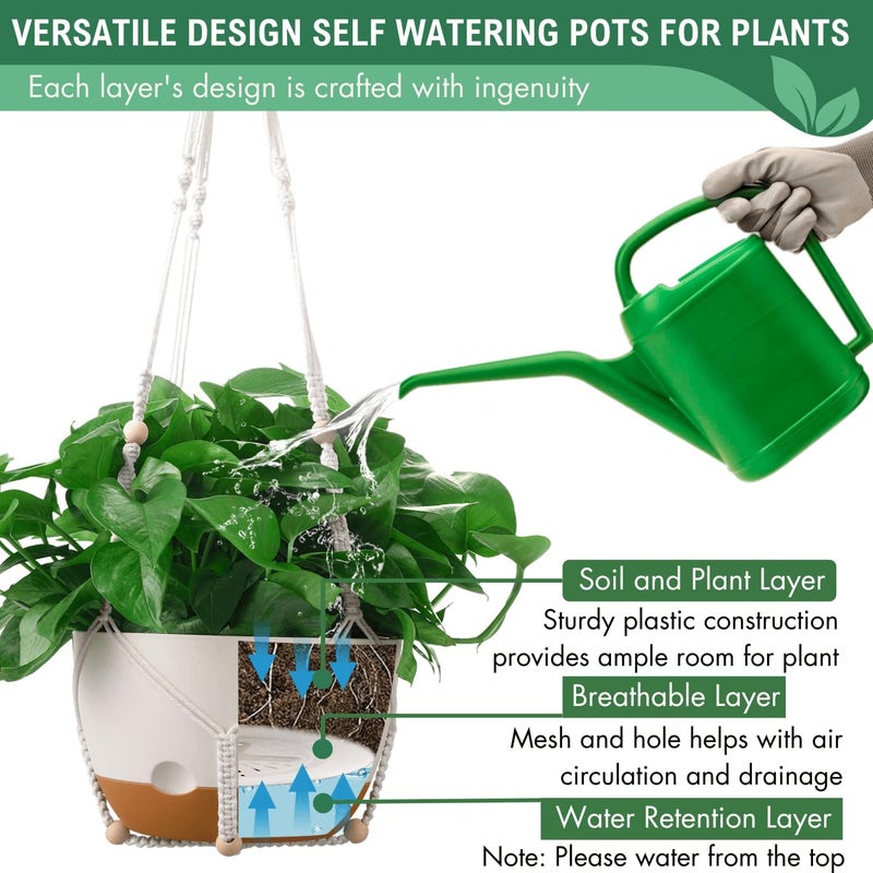 TIMOSUKI 10 Inch Hanging Planters for Indoor Plants,Set of 2 Hanging Pots for Plants with Self-Watering, Outdoor Hanging Plant Pot with Drainage and 2 Kinds of Baskets Hangers for Home Decor and Garden - Image 5